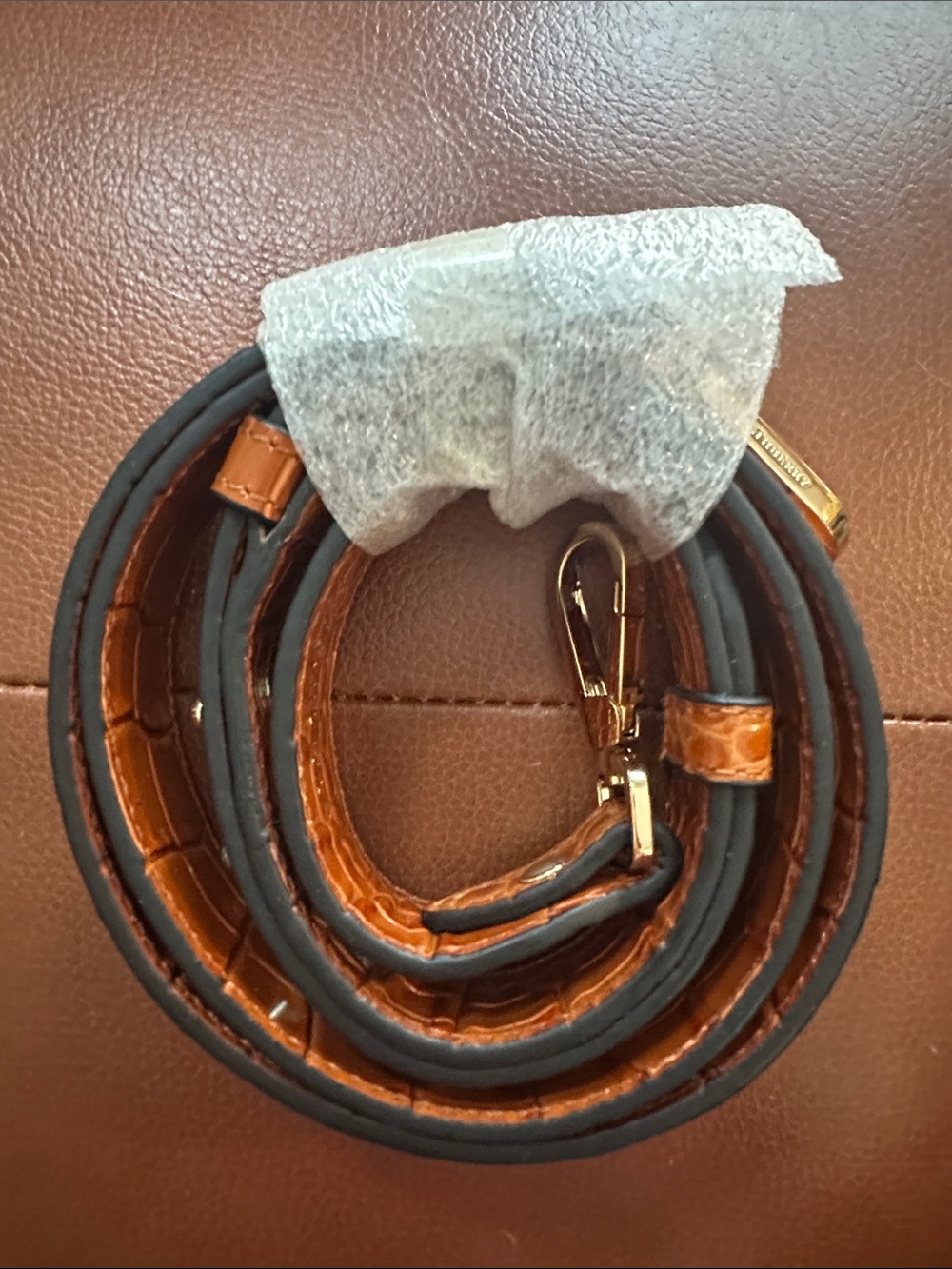 Strathberry Cognac Croc-Embossed Top-Handle Bag - Picture 9 of 10